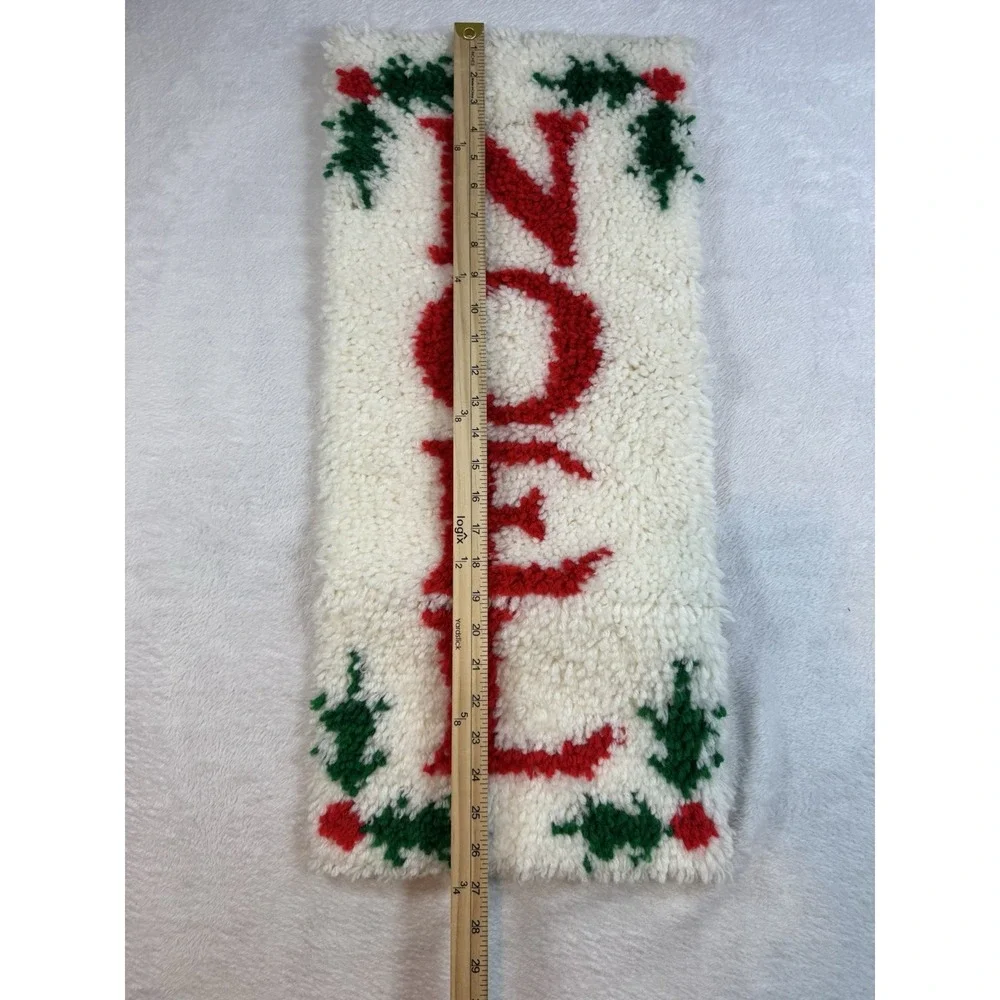 Vintage Christmas Latch Hook Rug Wall Hanging NOEL With Holly 29